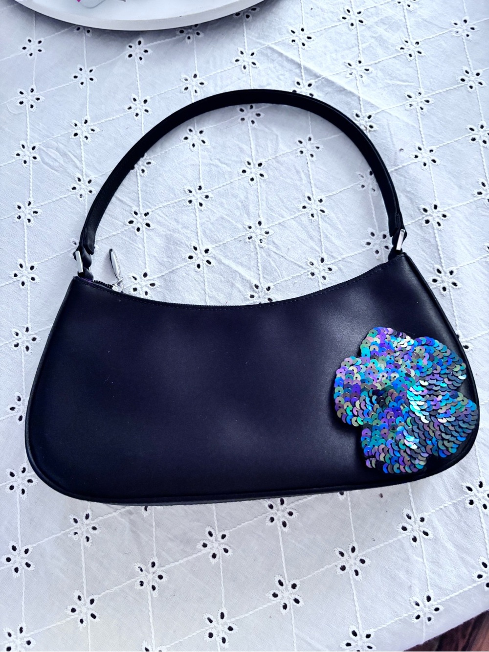 Esprit Black Mini Shoulder Bag with Iridescent Sequin Flower